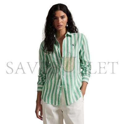 POLO RALPH WIDE CROPPED STRIPED LINEN SHIRT 100002709